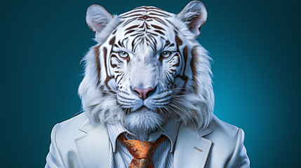anthropomorphize funny animals  with wearing clothes - portrait tiger