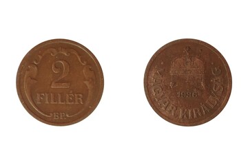 2 Filler 1936 Miklos Horthy. Coin of  Hungary. Obverse Left profile of King Mihai I. Name of the...