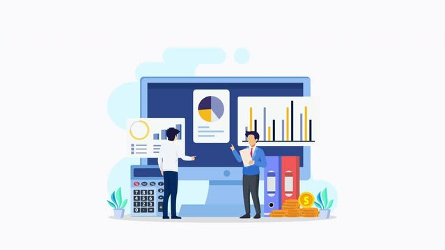 4k animation clip Accountant. Concept of the tax calculating and financial analysis.