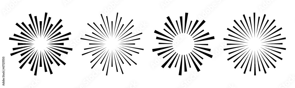 Poster radial stripes fireworks. sunburst icon collection. retro design element. vector illustration.