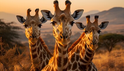 Fototapety  Three giraffe classic safari backdrop Kenya