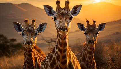 Obraz premium Three giraffes in the savannah
