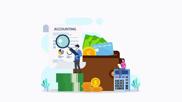 4k animation clip Accountant. Concept of the tax calculating and financial analysis.