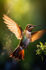 A hummingbird in flight, capturing the wing movement, high-speed vertical photography
