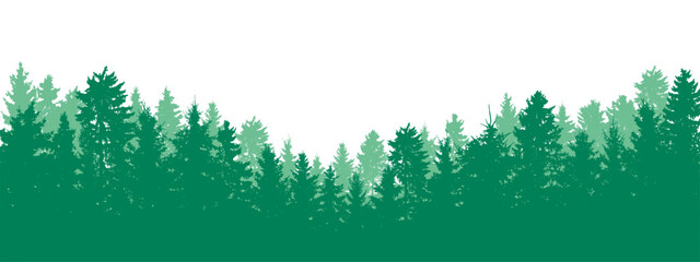 Beautiful forest silhouette, coniferous trees. Vector illustration - obrazy, fototapety, plakaty