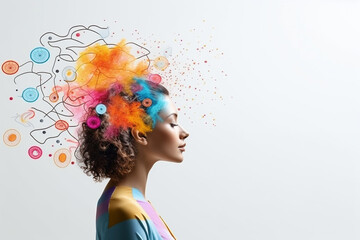 A self-learning AI program adapting and improving its performance over time, creativity with copy space