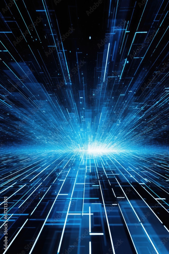 Wall mural binary code futuristic lazer lines and 3d polygon cyberpunk abstract design background