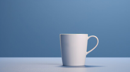 Obraz premium Serene Sip: Cup Mockup Poised on a Soft Blue Background for Subtle Presentation.