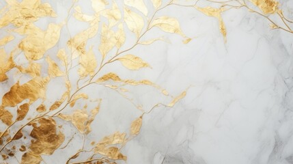 marble background with gold leaves with space for text.