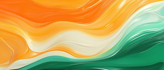 Abstract painted acrylic oil color 3d texture, overlapping layers of green orange waving waves texture design illustration background