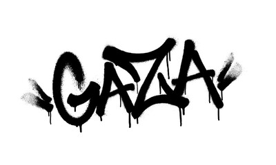 Sprayed Gaza font graffiti with overspray in black over white. Vector illustration. - obrazy, fototapety, plakaty