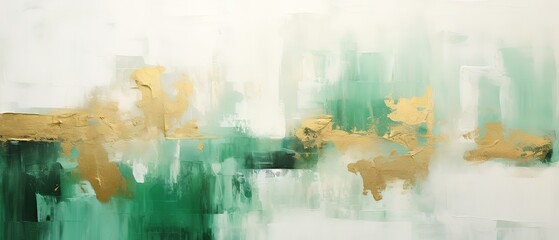 Abstract rough green white gold art painting texture background illustration, with oil brushstroke and pallet knife paint on canvas