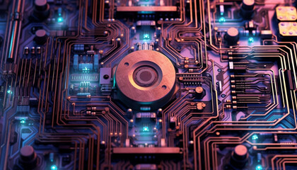Fototapeta premium Complexity of modern computer equipment inside a digitally generated image generated by AI