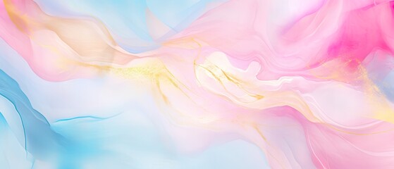 Fototapeta na wymiar Abstract watercolor paint background illustration - Pink blue color and golden lines, with liquid fluid marbled swirl waves texture banner texture