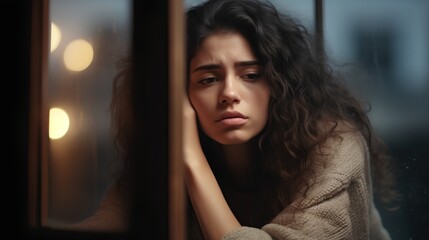 Depressed young woman with life after big loss, breakup or divorce. Mental issues with depression, PMS and sad emotions or feelings. Postpartum condition or thoughts about suicide.