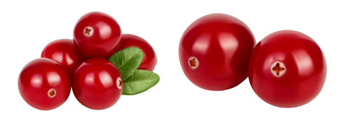 Cranberry with leaves isolated on white background with  full depth of field