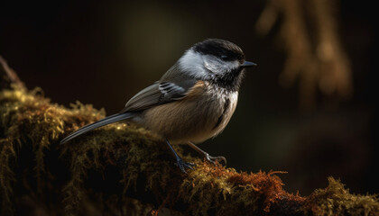 Obraz premium Cute great tit perching on branch, singing in tranquil forest generated by AI