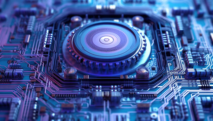 Fototapeta premium Complexity of modern computer equipment inside desktop PC circuit board generated by AI