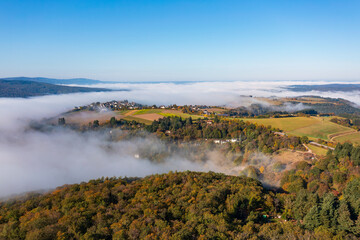 Morning fog over the Wisper Valley/Germany in the Taunus