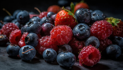 Juicy berry bowl a gourmet organic summer dessert for healthy eating generated by AI