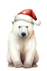 christmas polar bear with santa hat watercolor vector illustration
