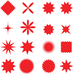 Set of red starburst with grunge retro texture. Sticker kit collection for price, Modern star burst for promotional, Vector illustration isolated on transparent background
