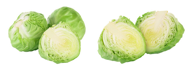 Green cabbage with half isolated on white background with  full depth of field.