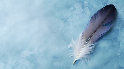 feather on marble background with space for text.