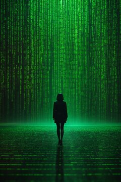 binary black and green code in the background, generative Ai.