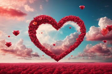 Valentines day background with heart and clouds. Generative Ai. - obrazy, fototapety, plakaty