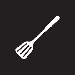 slotted spatula icon in white flat glyph, filled style isolated on black background
