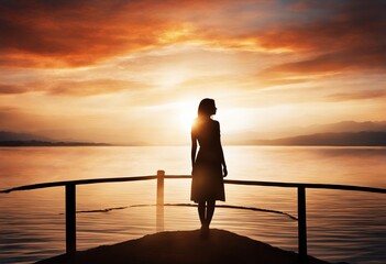 Obraz premium silhouette of a woman with a beautiful sunset