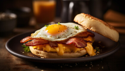A gourmet grilled pork sandwich on a rustic toasted bun generated by AI