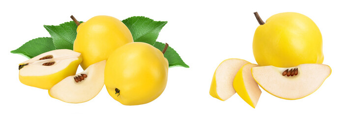Fresh quince with half isolated on the white background with  full depth of field