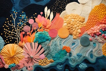 Collage multicolore organique abstrait de différentes textures et patchs de motifs. Idéal comme fond d'écran. IA générative, IA - obrazy, fototapety, plakaty
