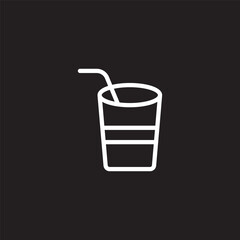 Soft drink icon glass with straw black background