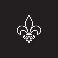  line Fleur De Lys icon isolated on black and white background. Vector

