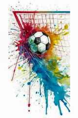 Watercolor drawing of a soccer goal. Generative AI.