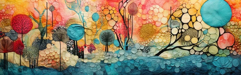 Poster Collage multicolore organique abstrait de différentes textures et patchs de motifs. Idéal comme fond d'écran. IA générative, IA © Merilno