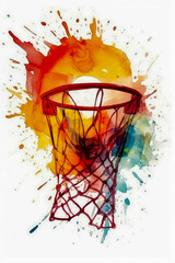 Watercolor drawing of a basketball basket. Generative AI.