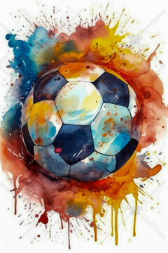 Watercolor drawing of a soccer goal. Generative AI.