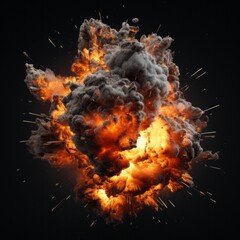 Big explosion on black background 3d.