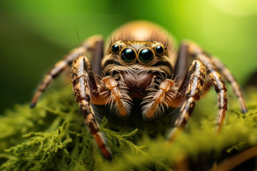 A pet spider in its web, focus on the intricate web design, macro lens