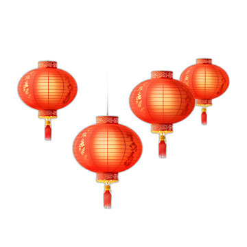 Chinese lanterns isolated on transparent or white background, png