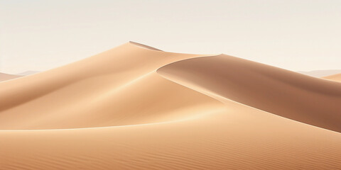 Minimalistic Sahara landscape, sand dunes with razor-sharp crests, long focal length for compressed perspective - obrazy, fototapety, plakaty