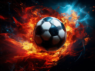 Soccer ball morphing into a black hole, pulling in energy, vibrant nebula, intense and surreal