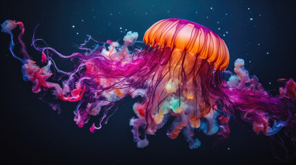 jellyfish in colorful powder paint explosion, dynamic