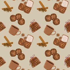 Coffee theme  in seamless pattern. coffee illustration for fabric print, wallpaper and gift wrapping.