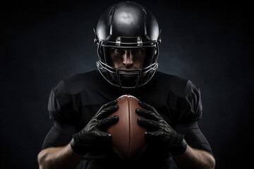 Caucasian american football player holding ball.