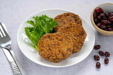 Vegan bean burgers, patties or cakes, top view.